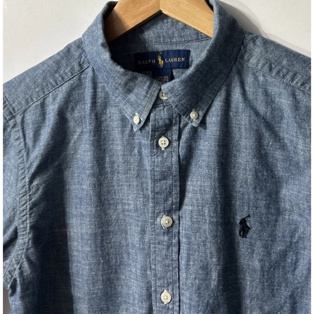 Boys Polo Ralph Lauren L/S Button Front Chambray Shirt Sz Large 14-16